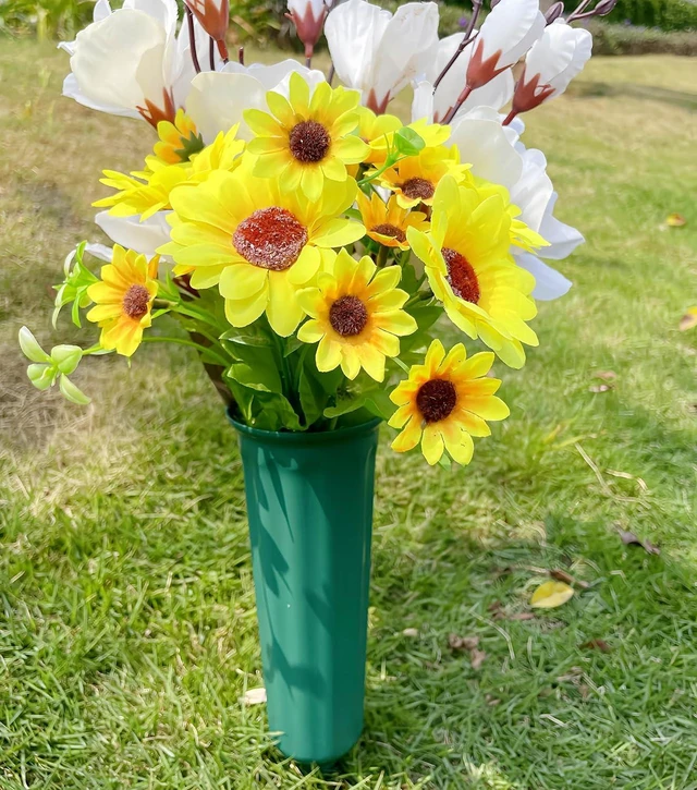 Alt view image 6 of 7 - Memorial Floral Vases, Cemetery Vase, Headstones Flower Holder, Grave Cone Vase, Flower Pots for Outdoor Plants, Decorative Plastic Containers (Set of 6, Green)