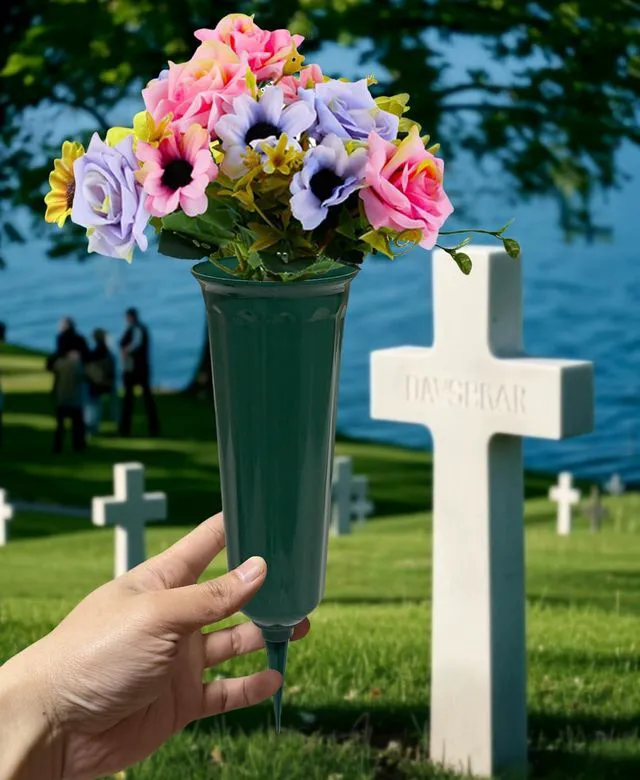 Alt view image 7 of 7 - Memorial Floral Vases, Cemetery Vase, Headstones Flower Holder, Grave Cone Vase, Flower Pots for Outdoor Plants, Decorative Plastic Containers (Set of 6, Green)