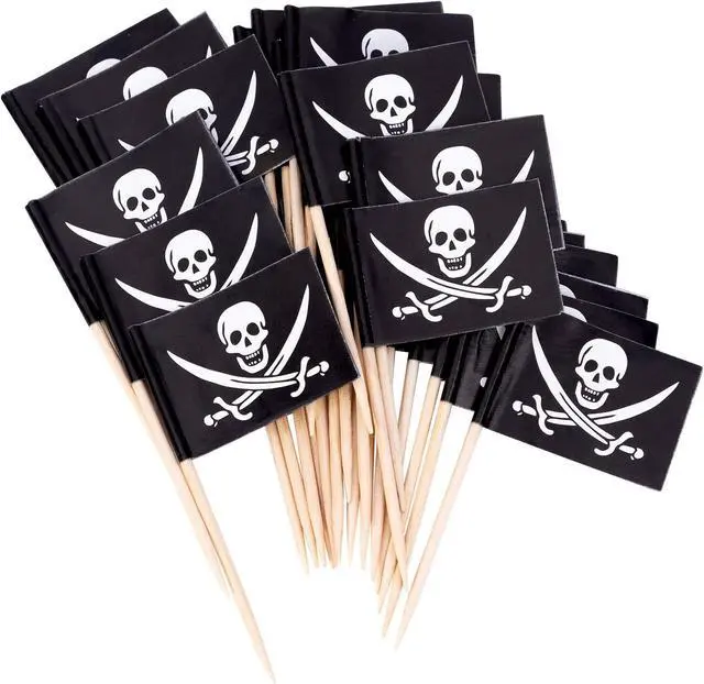 Alt view image 7 of 7 - YGAOHF 110 Pieces Pirate Flag Toothpicks - Cute Pirate Party Decorations, Small Halloween Pirate Cupcake Toppers for Food, Appetizer, Cocktail, Fun Halloween Party Decorations