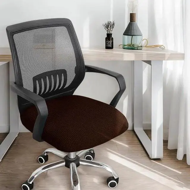 Alt view image 2 of 7 - Sunnyway Stretchable Office Chair Seat Cover, Elastic Chair Slipcover with Tie Straps, Dining Chair Slipcover Machine Washable, Fits Seat Size 17.7"-21.7" (Mocha)