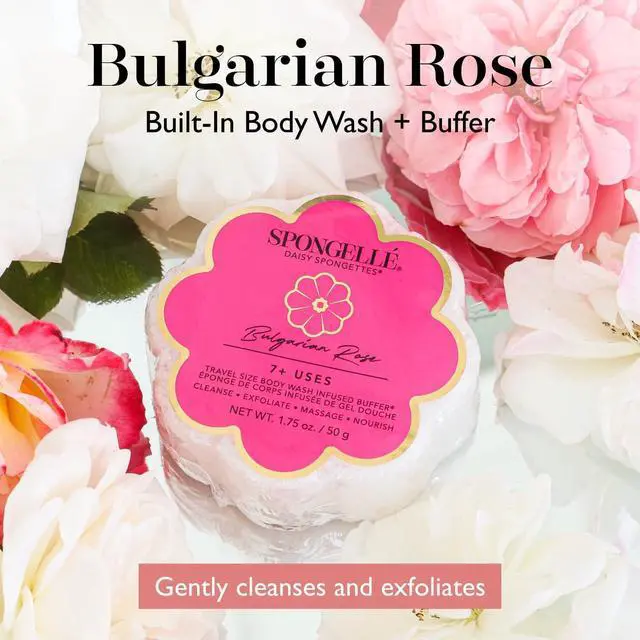 Alt view image 2 of 7 - Spongellé Bulgarian Rose Daisy Spongette Bath Sponge | Built-in Body Wash & Body Scrubber, Shower Loofah Sponge for Women, Travel Essentials | 7+ uses