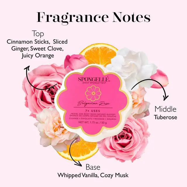 Alt view image 3 of 7 - Spongellé Bulgarian Rose Daisy Spongette Bath Sponge | Built-in Body Wash & Body Scrubber, Shower Loofah Sponge for Women, Travel Essentials | 7+ uses