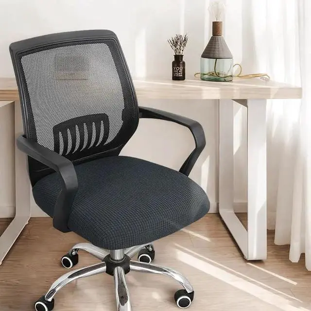 Alt view image 2 of 7 - Sunnyway Stretchable Office Chair Seat Cover, Elastic Chair Slipcover with Tie Straps, Dining Chair Slipcover Machine Washable, Fits Seat Size 17.7"-21.7" (Grey)