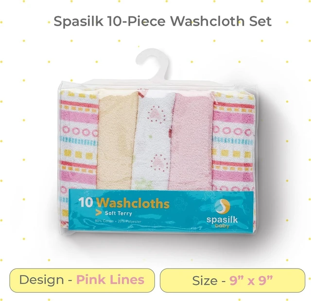 Alt view image 2 of 7 - Spasilk Washcloths for Newborn Boys and Girls, Soft Terry Baby Washcloths, Baby Essentials, Ideal, Pink Lines, Pack of 10