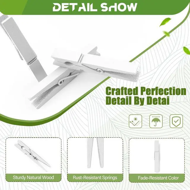 Alt view image 2 of 7 - 100 Pcs White Clothes pins - 2.9 Inch Wooden Clothespins Cheer Clips