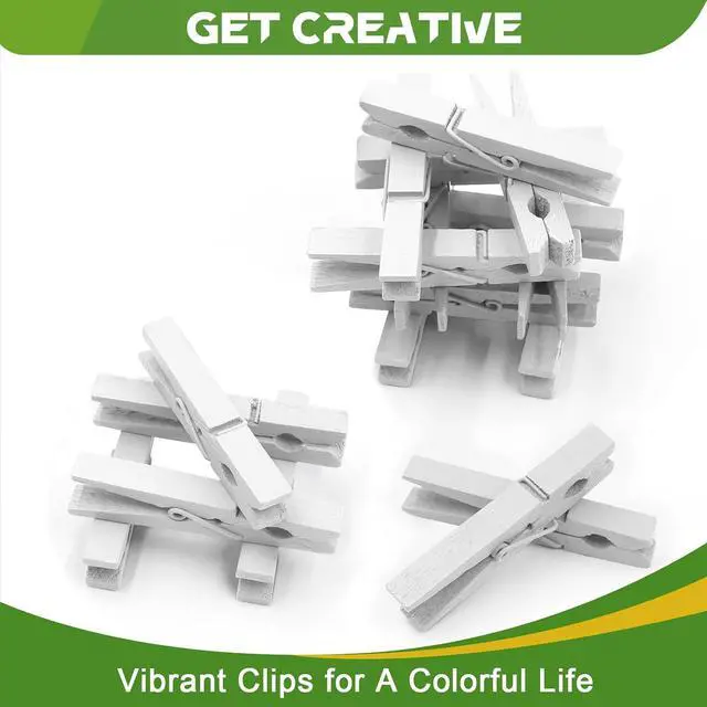 Alt view image 5 of 7 - 100 Pcs White Clothes pins - 2.9 Inch Wooden Clothespins Cheer Clips