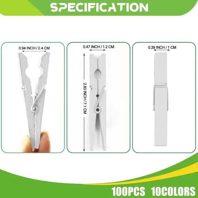 Alt view image 7 of 7 - 100 Pcs White Clothes pins - 2.9 Inch Wooden Clothespins Cheer Clips
