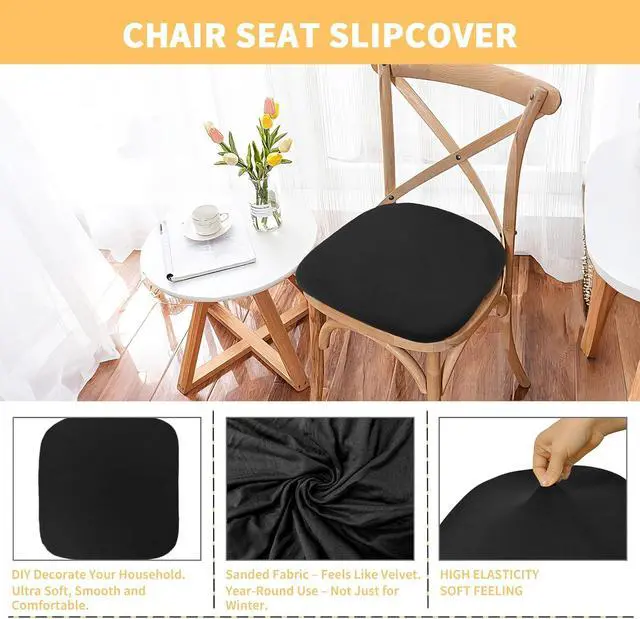 Alt view image 7 of 7 - Gute Chair Seat Covers 2Pcs Stretchy Washable Slipcovers Dining Black