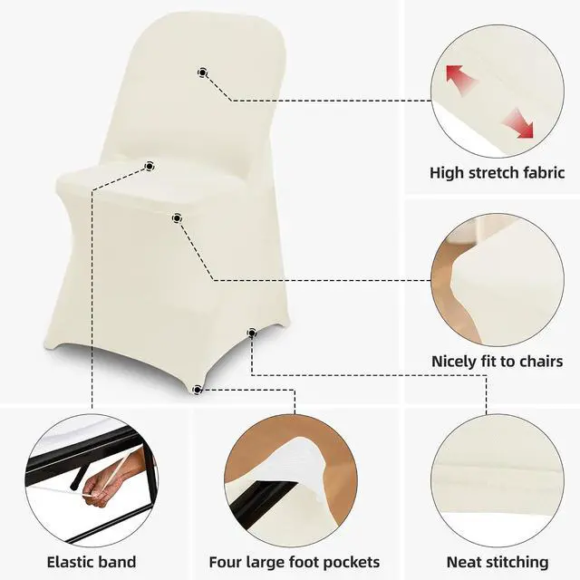 Alt view image 4 of 7 - 1 Pack Ivory Spandex Stretch Folding Chair Covers Wedding Party
