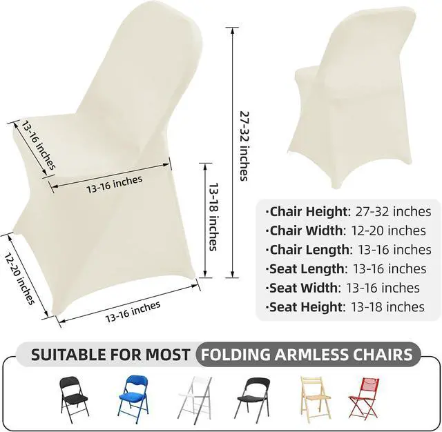 Alt view image 5 of 7 - 1 Pack Ivory Spandex Stretch Folding Chair Covers Wedding Party