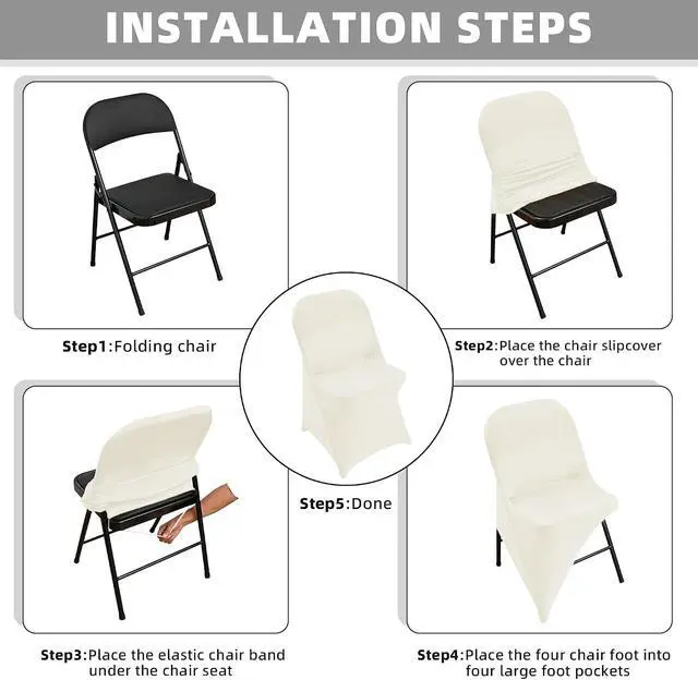 Alt view image 6 of 7 - 1 Pack Ivory Spandex Stretch Folding Chair Covers Wedding Party