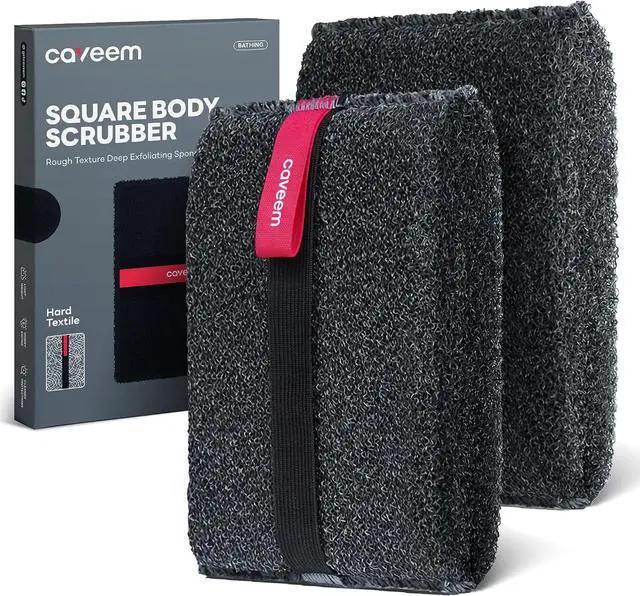 Main image of Caveem Exfoliating Body Scrubber, Bath Body Scrubber, 2 Pack, Dark Grey