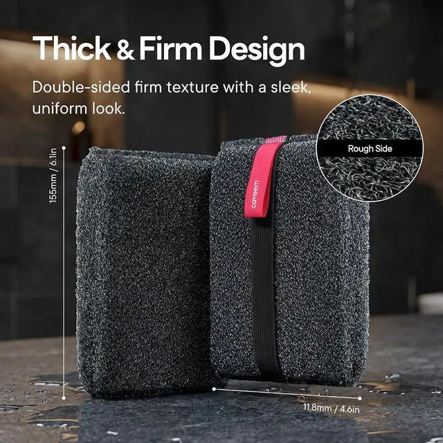 Alt view image 3 of 7 - Caveem Exfoliating Body Scrubber, Bath Body Scrubber, 2 Pack, Dark Grey