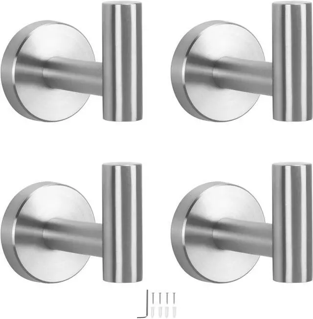 Main image of NearMoon Bath Towel Hooks- SUS 304 Stainless Steel Robe Hook Holder, Heavy Duty Coat Hook for Bathroom Livingroom Hotel Kitchen Garage, Wall Mounted- 4 Pack (Brushed Nickel)