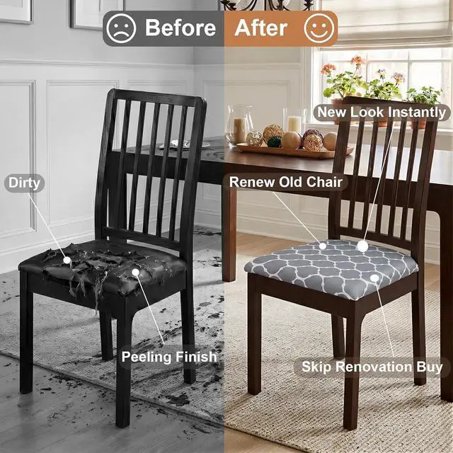 Alt view image 3 of 7 - Stretch Chair Seat Covers Set of 4 for Dining Living Room Kitchen Office Computer Chairs Washable Universal Slipcovers Protectors Forros Fundas para Sillas De Comedor Decor Gifts