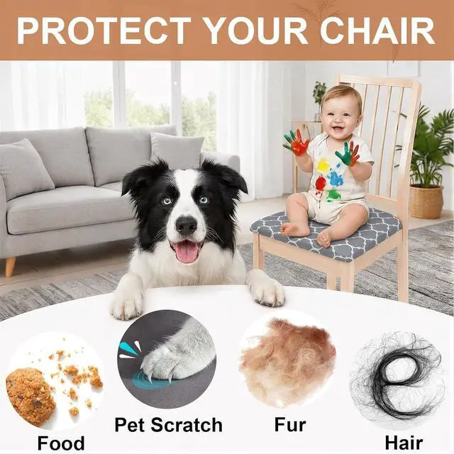 Alt view image 5 of 7 - Stretch Chair Seat Covers Set of 4 for Dining Living Room Kitchen Office Computer Chairs Washable Universal Slipcovers Protectors Forros Fundas para Sillas De Comedor Decor Gifts
