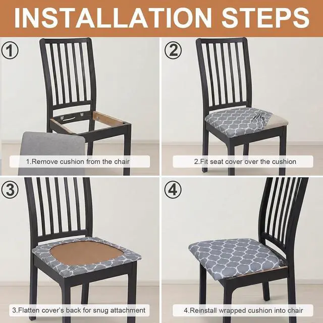 Alt view image 6 of 7 - Stretch Chair Seat Covers Set of 4 for Dining Living Room Kitchen Office Computer Chairs Washable Universal Slipcovers Protectors Forros Fundas para Sillas De Comedor Decor Gifts