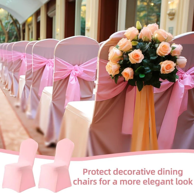 Alt view image 6 of 7 - Yahpetes Chair Cover Pink Polyester Spandex Banquet Chair Covers Slipcover Flat Front Stretch Spandex Chair Covers for Wedding Banquet Dining Party Decorations (1 Pcs Pink)