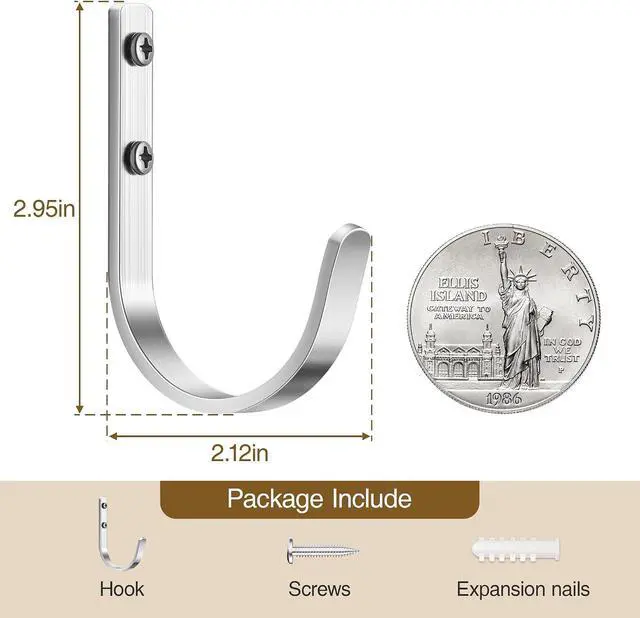 Alt view image 3 of 7 - 22LB Wall Hooks for Hanging Towel/Coat, Brushed Nickel 5 Pack