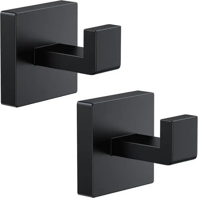 Main image of Kruodop 2 PCS Towel Hooks for Bathroom, Wall Mount Towel Holder, Black Matte Wall Robe Hook,Square Stainless Steel Door Hanger Towel Hook for Kitchen, Bedroom,Hotel,Pool,Coats