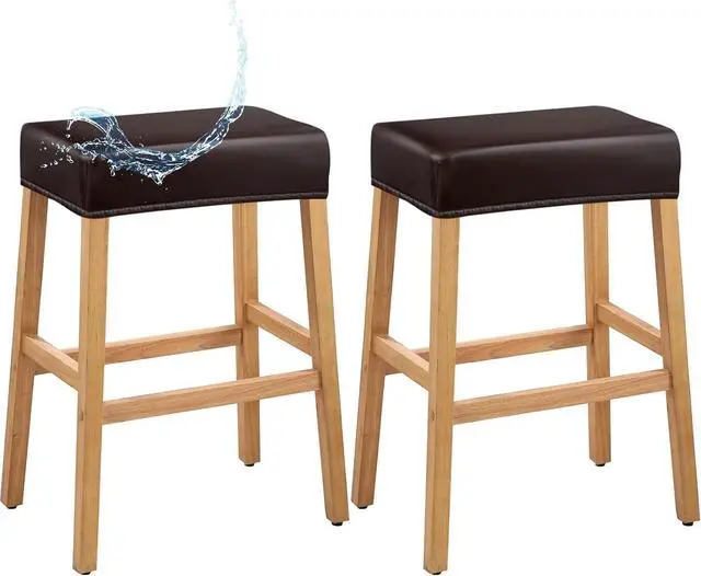 Main image of PU Leather Bar Stool Covers Rectangular, 100% Waterproof Stool Covers Rectangle Super Stretch 20% Thicker Leather Saddle Stools Cover Rectangular Counter Bar Stools with Elastic Band (2 PCS, Brown)