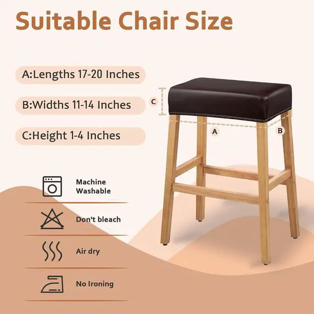 Alt view image 4 of 7 - PU Leather Bar Stool Covers Rectangular, 100% Waterproof Stool Covers Rectangle Super Stretch 20% Thicker Leather Saddle Stools Cover Rectangular Counter Bar Stools with Elastic Band (2 PCS, Brown)