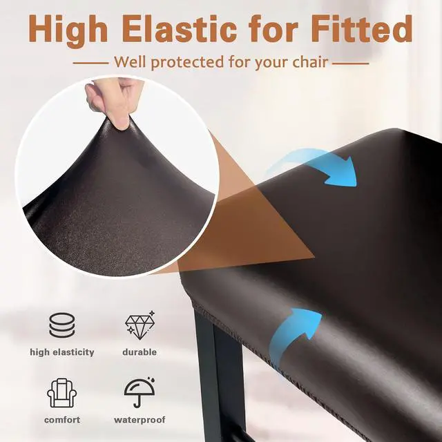 Alt view image 5 of 7 - PU Leather Bar Stool Covers Rectangular, 100% Waterproof Stool Covers Rectangle Super Stretch 20% Thicker Leather Saddle Stools Cover Rectangular Counter Bar Stools with Elastic Band (2 PCS, Brown)
