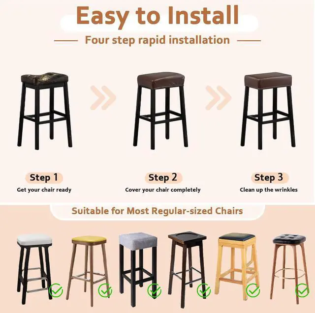 Alt view image 7 of 7 - PU Leather Bar Stool Covers Rectangular, 100% Waterproof Stool Covers Rectangle Super Stretch 20% Thicker Leather Saddle Stools Cover Rectangular Counter Bar Stools with Elastic Band (2 PCS, Brown)