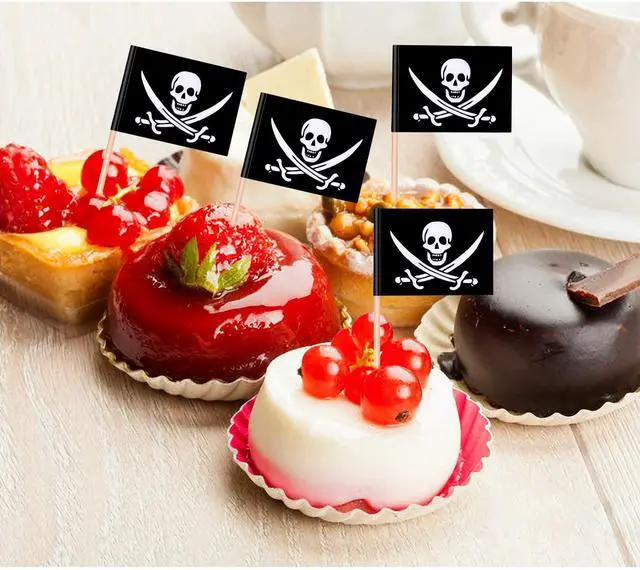 Alt view image 2 of 7 - YGAOHF 110 Pieces Pirate Flag Toothpicks - Cute Pirate Party Decorations, Small Halloween Pirate Cupcake Toppers for Food, Appetizer, Cocktail, Fun Halloween Party Decorations