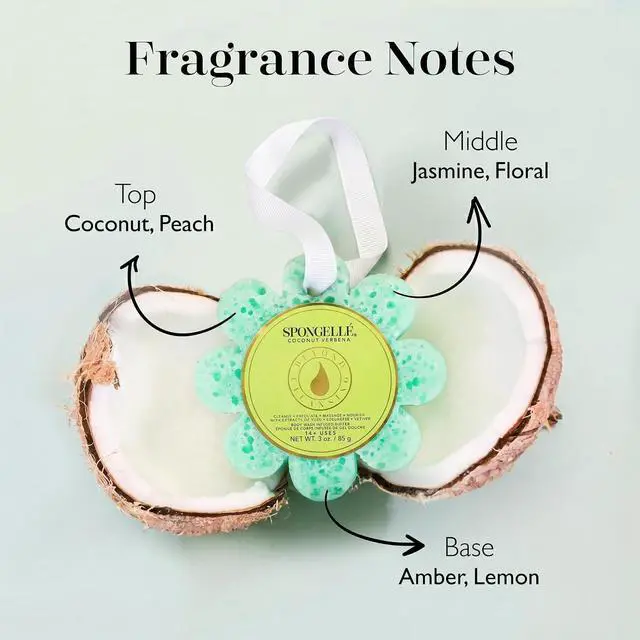 Alt view image 3 of 7 - Spongellé Coconut Verbena Wild Flower Bath Sponge | Built-in Body Wash & Body Scrubber, Shower Loofah Sponge for Women | 14+ uses