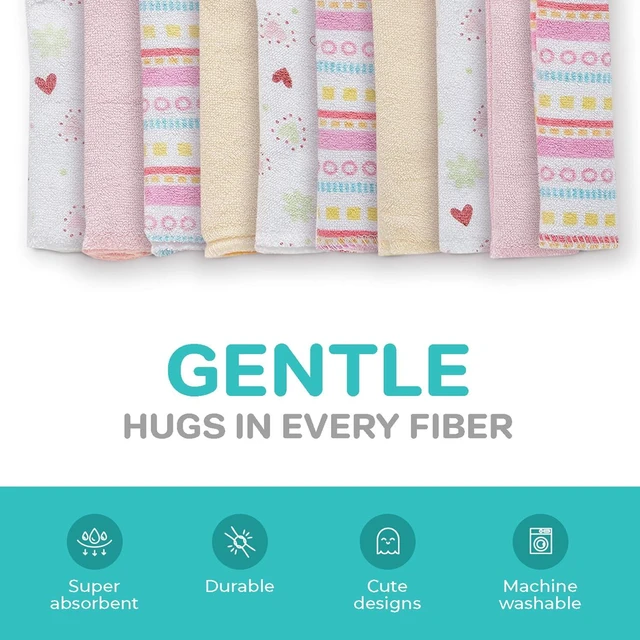 Alt view image 4 of 7 - Spasilk Washcloths for Newborn Boys and Girls, Soft Terry Baby Washcloths, Baby Essentials, Ideal, Pink Lines, Pack of 10