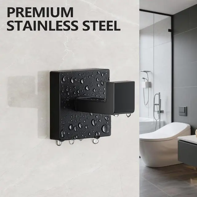 Alt view image 5 of 5 - Kruodop 2 PCS Towel Hooks for Bathroom, Wall Mount Towel Holder, Black Matte Wall Robe Hook,Square Stainless Steel Door Hanger Towel Hook for Kitchen, Bedroom,Hotel,Pool,Coats