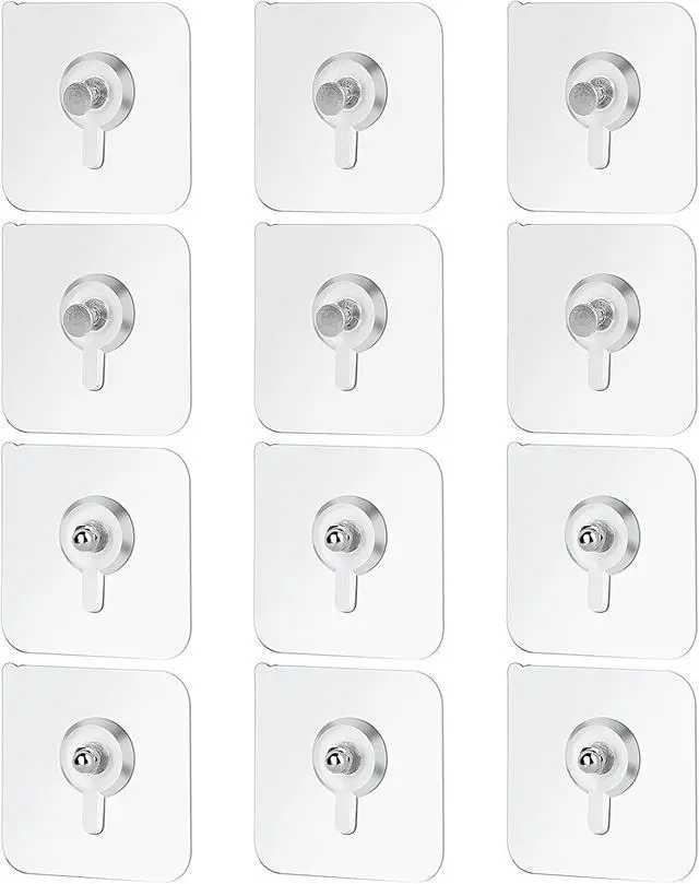 Main image of 12 Pieces Adhesive Wall Mount Screw Hooks Non-Trace No Drilling Stickers Screw Hanging Nails for Bathroom Kitchen Shower Room (Nail Size 8mm)