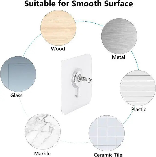 Alt view image 4 of 7 - 12 Pieces Adhesive Wall Mount Screw Hooks Non-Trace No Drilling Stickers Screw Hanging Nails for Bathroom Kitchen Shower Room (Nail Size 8mm)