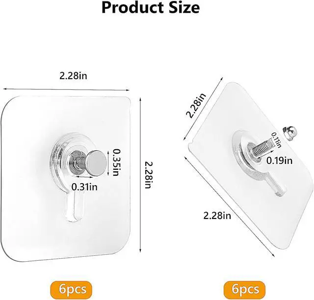 Alt view image 7 of 7 - 12 Pieces Adhesive Wall Mount Screw Hooks Non-Trace No Drilling Stickers Screw Hanging Nails for Bathroom Kitchen Shower Room (Nail Size 8mm)