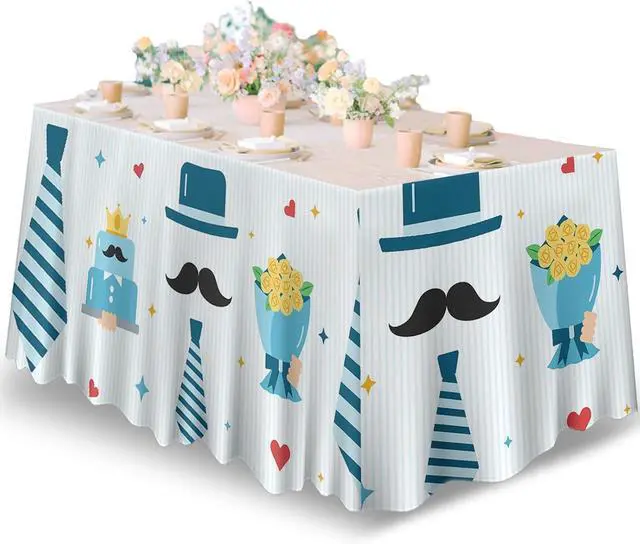 Main image of Fathers day Table Skirt Flower Suit Cake Printed Table Cover Decorations for Happy Father Day Party Dad Birthday Party Supplies Best Dad Ever Table Cloth Decor