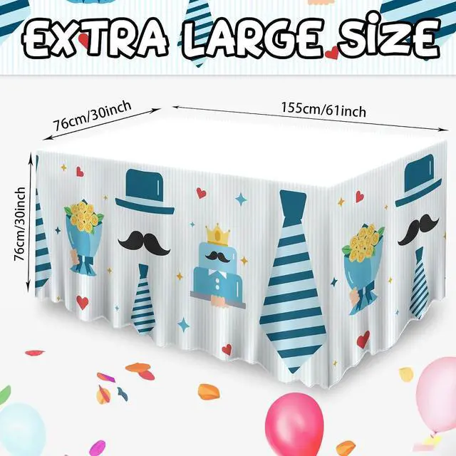 Alt view image 3 of 7 - Fathers day Table Skirt Flower Suit Cake Printed Table Cover Decorations for Happy Father Day Party Dad Birthday Party Supplies Best Dad Ever Table Cloth Decor