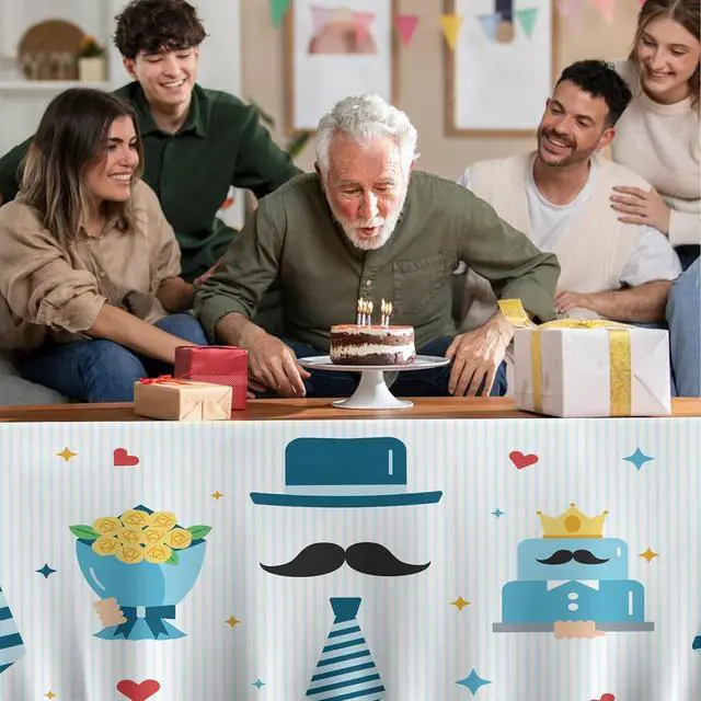 Alt view image 5 of 7 - Fathers day Table Skirt Flower Suit Cake Printed Table Cover Decorations for Happy Father Day Party Dad Birthday Party Supplies Best Dad Ever Table Cloth Decor