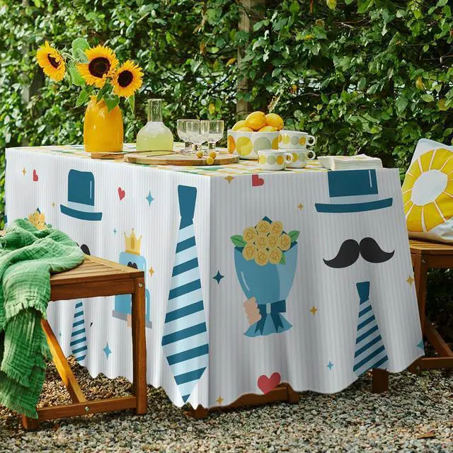 Alt view image 6 of 7 - Fathers day Table Skirt Flower Suit Cake Printed Table Cover Decorations for Happy Father Day Party Dad Birthday Party Supplies Best Dad Ever Table Cloth Decor