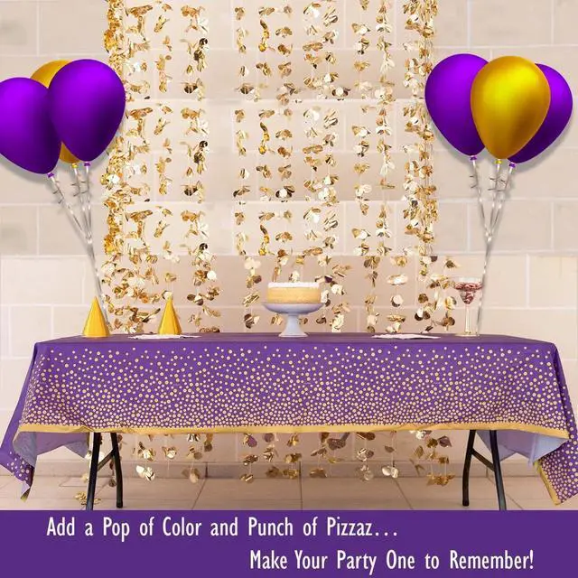 Alt view image 4 of 6 - 2 Pack Premium Purple and Gold Plastic Tablecloths Thick, Durable, Reusable Table Covers (54 x 108 in) Stylish Party Decor for Birthday, Rapunzel, Tangled, Purple Birthday Decorations