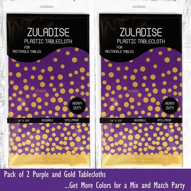 Alt view image 6 of 6 - 2 Pack Premium Purple and Gold Plastic Tablecloths Thick, Durable, Reusable Table Covers (54 x 108 in) Stylish Party Decor for Birthday, Rapunzel, Tangled, Purple Birthday Decorations