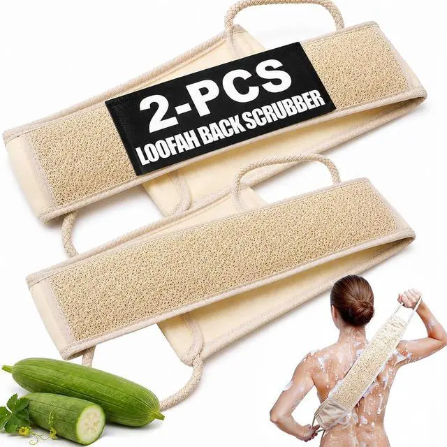Main image of 2 Pack Egyptian Loofah Back Scrubber for Shower, Natural Luffa Sponge with Handles, Exfoliating Shower Back Scrubber for Women and Men, Long Body Scrubber for Bathing