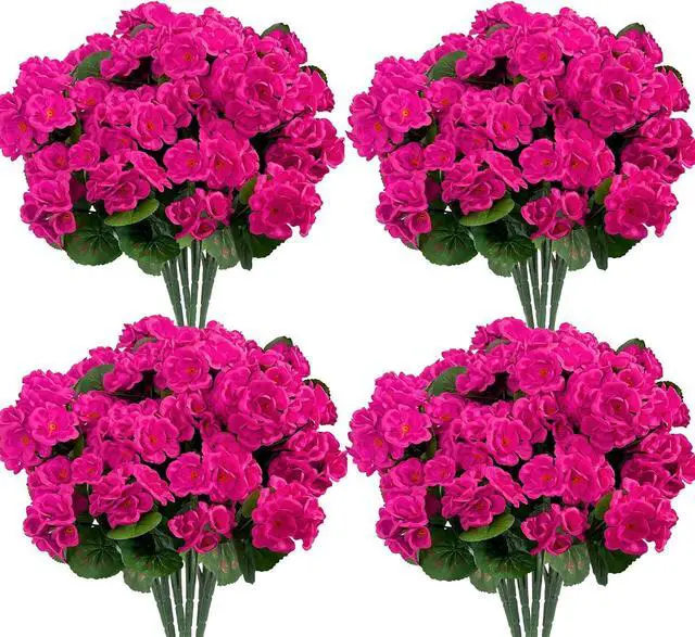 Main image of Bassion Artificial Geranium Flowers for Outdoors Decoration, 4 Pcs, Fuschia