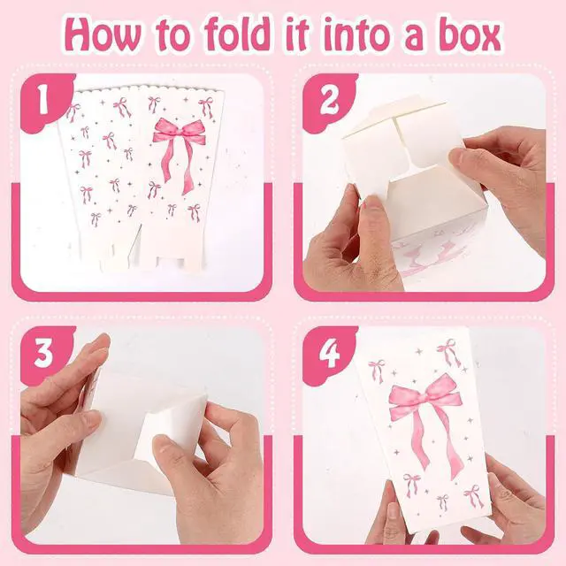 Alt view image 4 of 6 - YLOLUL 24Pcs Pink Bow Large Popcorn Boxes Pink White Bows Popcorn Bags Bows Theme Favor Bags Treat Candy Boxes for Girls Birthday Baby Shower Bridal Shower Party Supplies,3 Styles