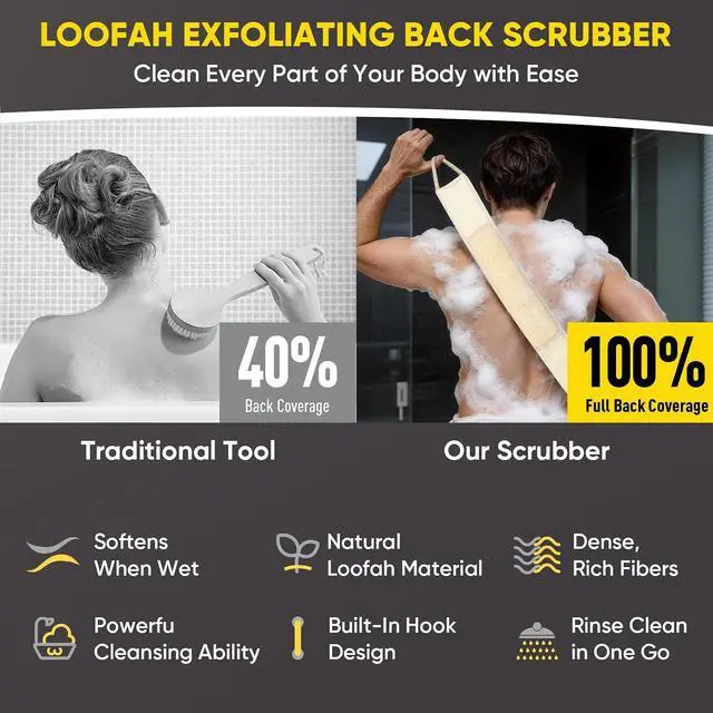 Alt view image 5 of 7 - 2 Pack Egyptian Loofah Back Scrubber for Shower, Natural Luffa Sponge with Handles, Exfoliating Shower Back Scrubber for Women and Men, Long Body Scrubber for Bathing