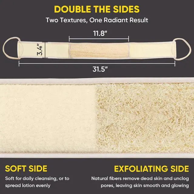 Alt view image 6 of 7 - 2 Pack Egyptian Loofah Back Scrubber for Shower, Natural Luffa Sponge with Handles, Exfoliating Shower Back Scrubber for Women and Men, Long Body Scrubber for Bathing