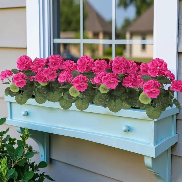 Alt view image 7 of 7 - Bassion Artificial Geranium Flowers for Outdoors Decoration, 4 Pcs, Fuschia