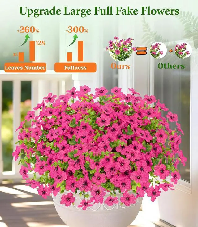 Alt view image 2 of 7 - Elyum Artificial Flowers for Outdoors, 9 Bundles Artificial Plants & Flowers Outdoor, UV Resistant Faux Flowers Outdoor Fake Flowers for Outside Porch Window Box Decoration(Rose Red)