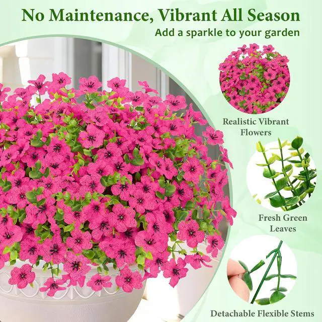 Alt view image 4 of 7 - Elyum Artificial Flowers for Outdoors, 9 Bundles Artificial Plants & Flowers Outdoor, UV Resistant Faux Flowers Outdoor Fake Flowers for Outside Porch Window Box Decoration(Rose Red)