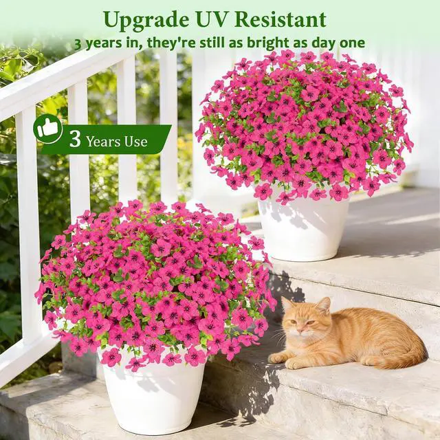 Alt view image 5 of 7 - Elyum Artificial Flowers for Outdoors, 9 Bundles Artificial Plants & Flowers Outdoor, UV Resistant Faux Flowers Outdoor Fake Flowers for Outside Porch Window Box Decoration(Rose Red)